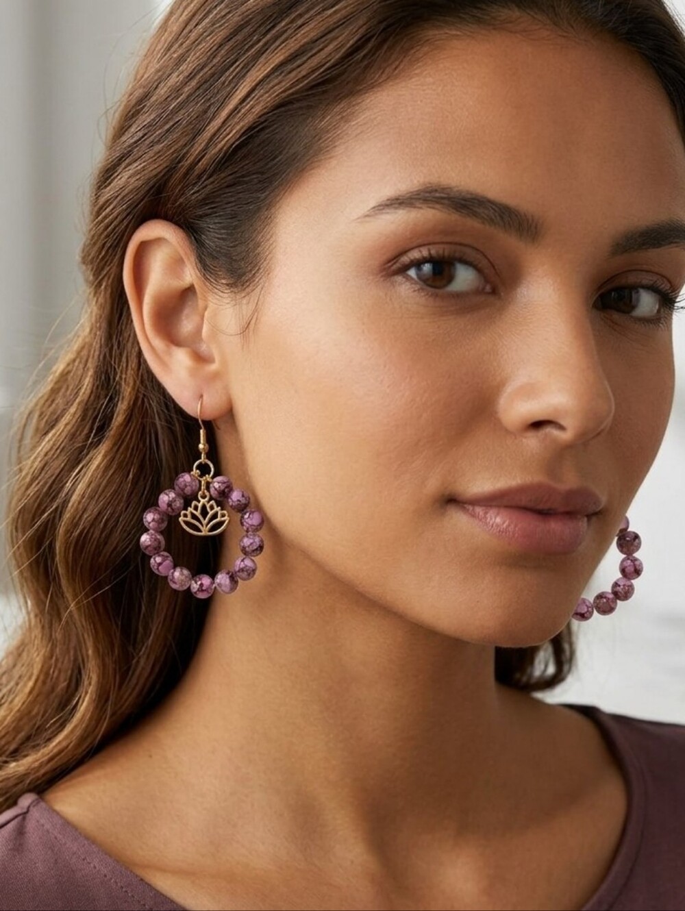 Handcrafted One of a Kind Bead And Lotus Flower Charm Earrings